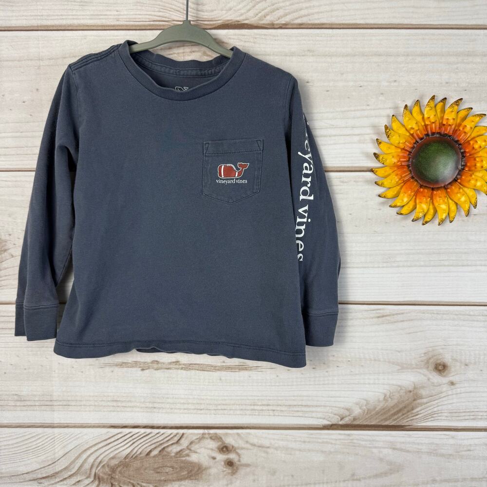 Vineyard Vines Boys 3T‎ Football Whale Long Sleeve Pocket T-Shirt Navy Blue